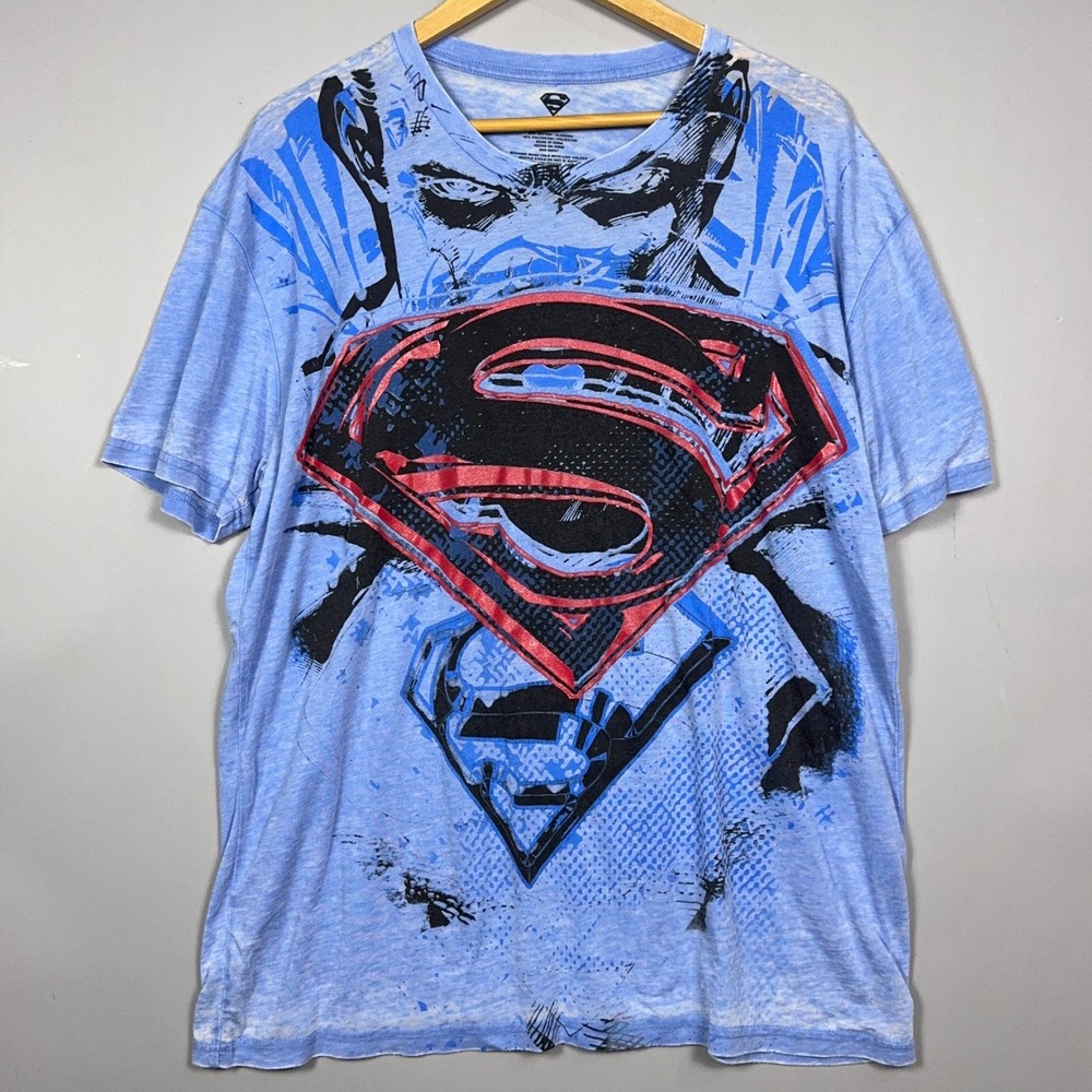 DC Comics Superman Burnout T-Shirt Mens Size XL Blue Comic